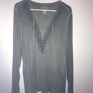 American Eagle green tie up blouse